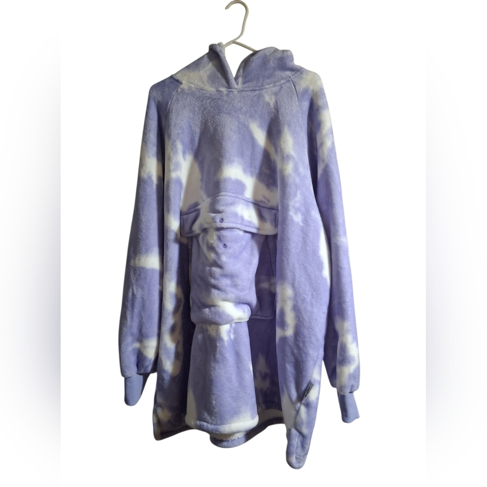 Krifey Oversized Wearable Blanket Hoodie Purple Tie Dye Sherpa Lined One Size